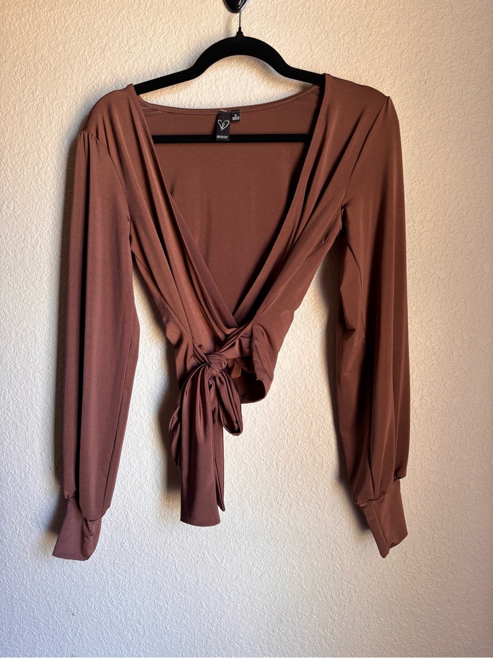 Windsor Brown Long-Sleeve Going Out Party 2000s Y2K Festival Western Wrap Top